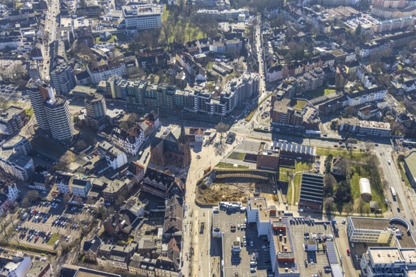 Aerial view, new construction Europagarten, Europaplatz, Kreuzkirche, LWL-Museum für Archäologie,