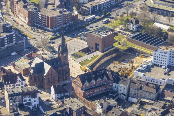 Aerial view, new construction Europagarten, Europaplatz, Kreuzkirche, LWL-Museum für Archäologie,