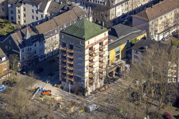 Aerial view, construction site World War II bunker with new flats, Kurt-Edelhagen-Platz, Sodingen,