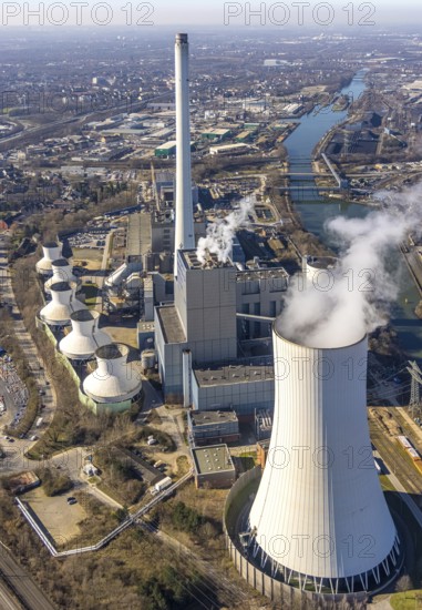 Aerial photo, STEAG combined heat and power plant Herne on the Rhine-Herne Canal, construction site