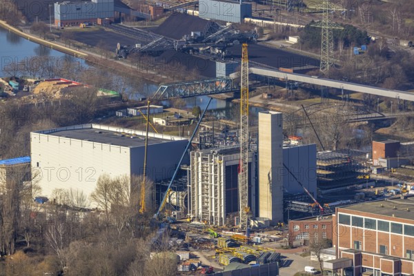 Aerial photo, STEAG combined heat and power plant Herne on the Rhine-Herne Canal, construction site
