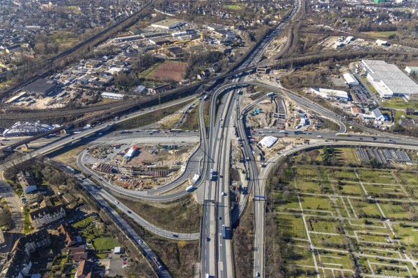 Aerial view, Herne motorway junction with new Baukau tunnel from the A43 to the A42, Baukau-West,