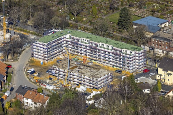 Aerial view, construction site campus of the St. Elisabeth Group, Widumer Höfe retirement homes,