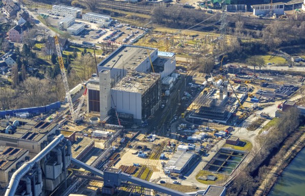 Aerial photo, STEAG combined heat and power plant Herne on the Rhine-Herne Canal, construction site