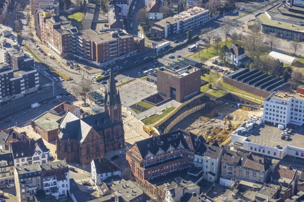 Aerial view, new construction Europagarten, Europaplatz, Kreuzkirche, LWL-Museum für Archäologie,