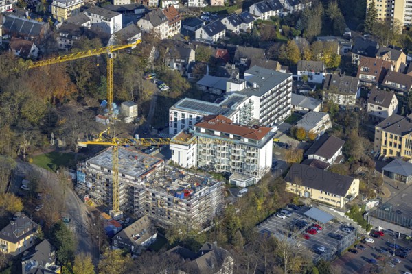 Aerial view, construction site old people's home GVS Herdecke in Herdecke, Ruhr area, North