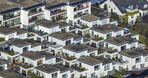 Aerial view, terraced houses, housing estate Auf der Heide in the district Westende in Herdecke,