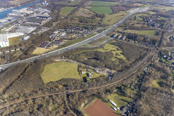 Aerial view, nature reserve Voßnacken, motorway A42, motorway junction Herne-Börnig, Börnig, Herne,
