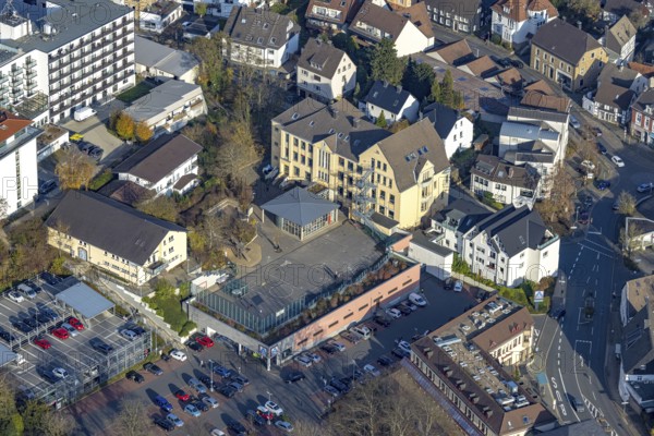 Aerial view, play area at an Aldi supermarket in Stiftsstraße in Herdecke, Ruhr area, North