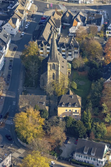 Aerial view, St. Philippus and Jakobus Church in Herdecke, Ruhr area, North Rhine-Westphalia,