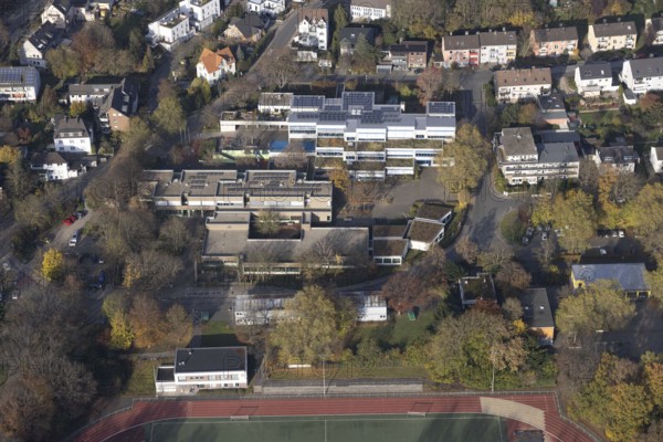 Aerial photo, Werner Richard School with solar roof and secondary school at Bleichstein in