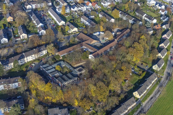 Aerial view, demolition work of the former primary school in the village and the former Albert