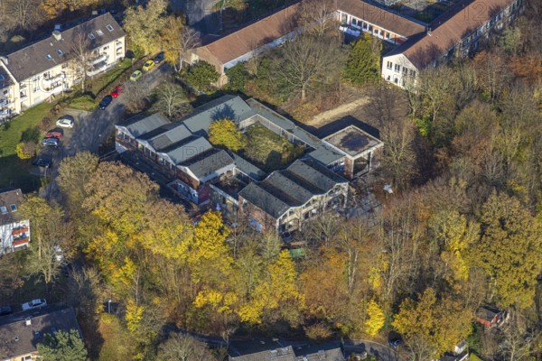 Aerial view, demolition work of the former primary school in the village and the former Albert
