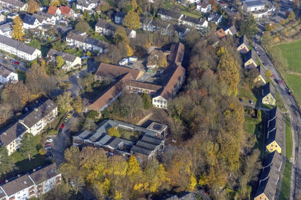 Aerial view, demolition work of the former primary school in the village and the former Albert