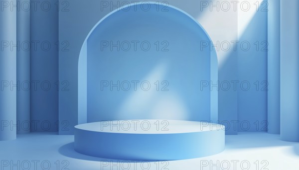 Abstract Geometry Podium For Product Presentation In Blue: Scene Mockup For Products Display And
