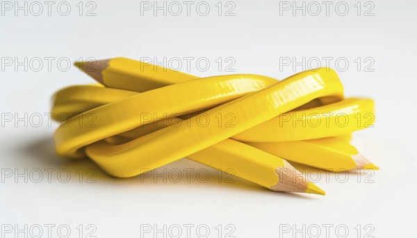Quirky Twisted Pencils: Yellow Hand-Drawn Funky And Cute School Supplies - Curved And Intertwined