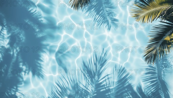 Top View Of Blue Water Pool With Aqua Waves And Palm Shadows - Tropical Summer Mockup For Luxury