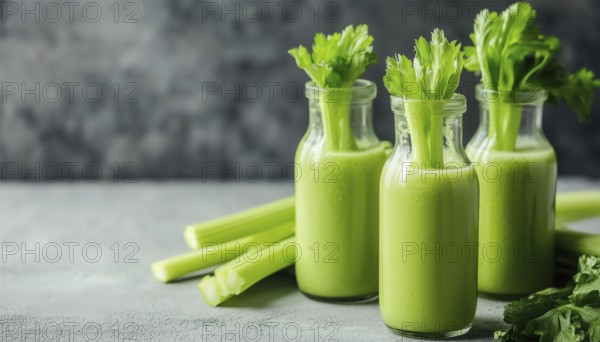 Fresh Celery Smoothies In Eco-Friendly Glass Bottles. Cleanse And Detox With Our Menu. Plenty Of