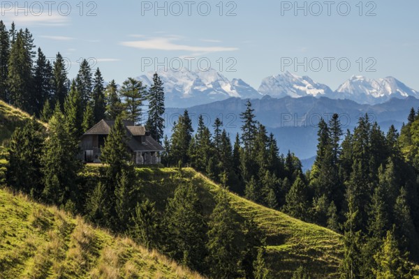 Panorama, snow-covered mountains, Bernese Oberland, view from Lüderenalp, Emmental, Canton of Bern,