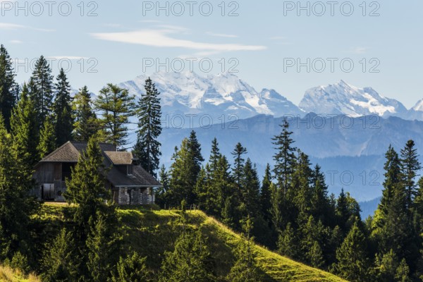 Panorama, snow-covered mountains, Bernese Oberland, view from Lüderenalp, Emmental, Canton of Bern,