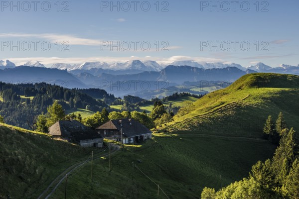 Panorama, snow-covered mountains, Bernese Oberland, view from Lüderenalp, Emmental, Canton of Bern,
