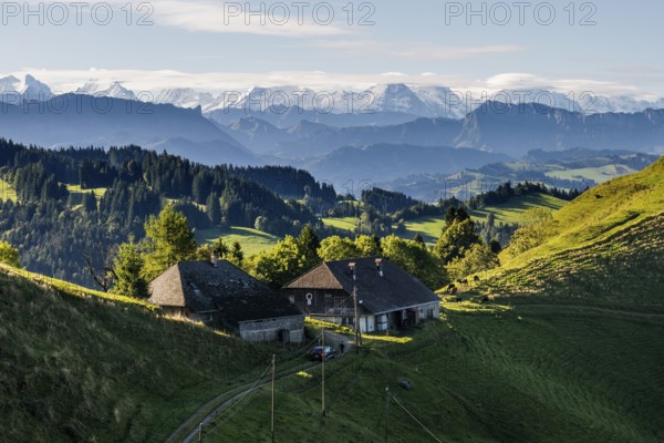 Panorama, snow-covered mountains, Bernese Oberland, view from Lüderenalp, Emmental, Canton of Bern,