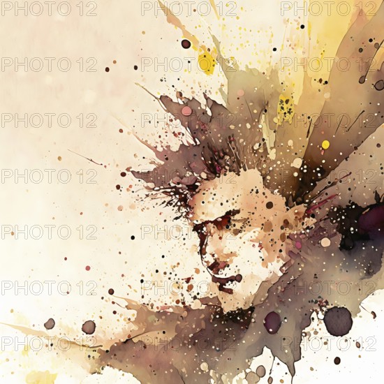 Individuality and identity theme showing a nearly abstract male human face in brown toned vibrant