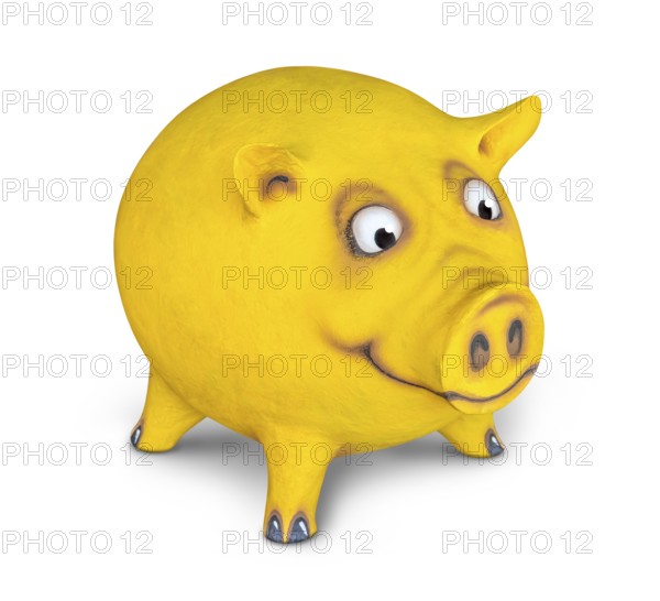 Figure of a funny yellow pig done by me in white back with shadow