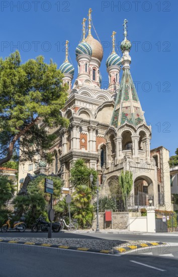 Russian style Orthodox Church in Sanremo, a city and comune on the mediterranean coast of Liguria
