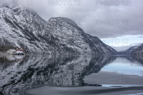 Scenery around a lake named Koenigssee located in the Berchtesgadener Land in Bavaria Germany at