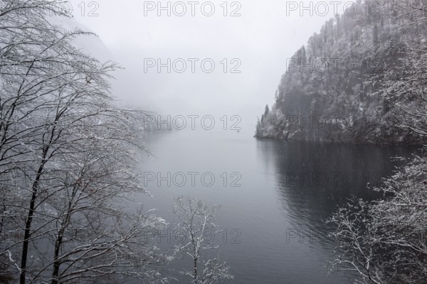 Scenery around a lake named Koenigssee located in the Berchtesgadener Land in Bavaria Germany at
