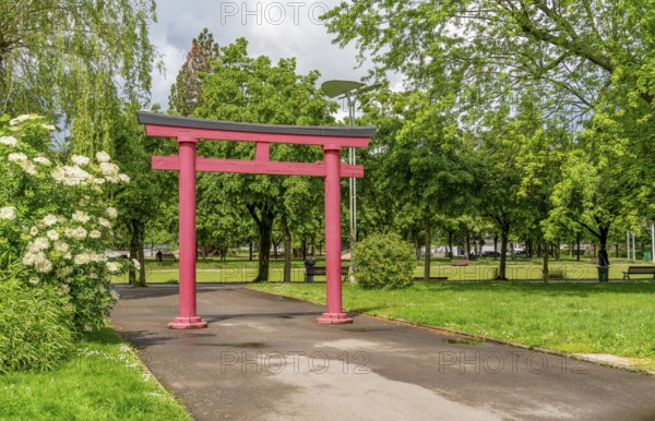 Gate at a park in Saint-Die-des-Vosges, a commune in the Vosges department, Grand Est, northeastern