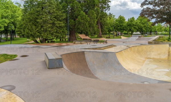 Skatepark seen in Saint-Die-des-Vosges, a commune in the Vosges department, Grand Est, northeastern