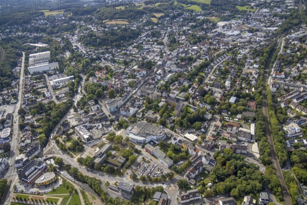 Aerial view, city centre view with town hall in the district Haufe in Gevelsberg, Ruhr area, North