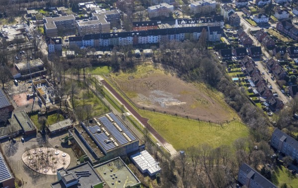 Aerial photo, Brauck school centre, construction site at the Erich Fried School, Erich Fried Park,