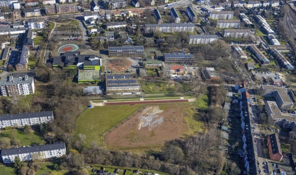Aerial photo, Brauck school centre, construction site at Erich Fried School, Erich Fried Park,