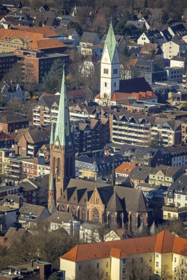 Aerial view, city centre view, Propsteikirche St. Lamberti Kirche, Christus Kirche, Gladbeck, Ruhr