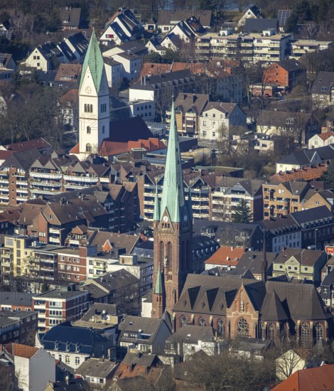 Aerial view, city centre view, Propsteikirche St. Lamberti Kirche, Christus Kirche, Gladbeck, Ruhr