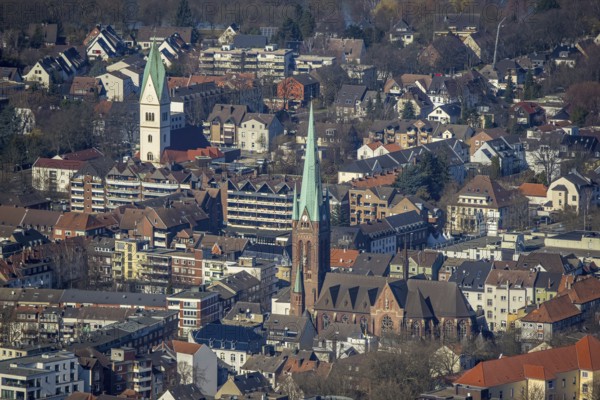 Aerial view, city centre view, Propsteikirche St. Lamberti Kirche, Christus Kirche, Gladbeck, Ruhr