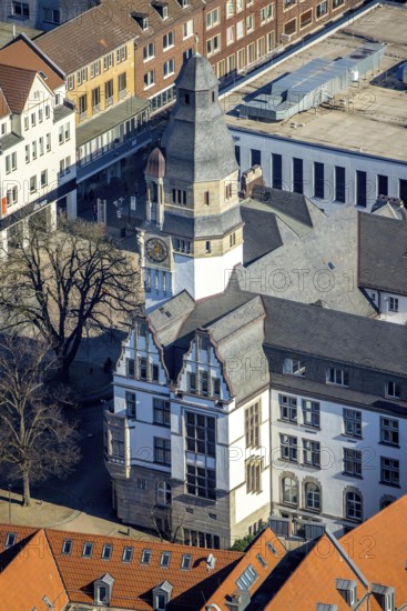 Aerial view, town hall with tower, Gladbeck, Ruhr area, North Rhine-Westphalia, Germany, old town