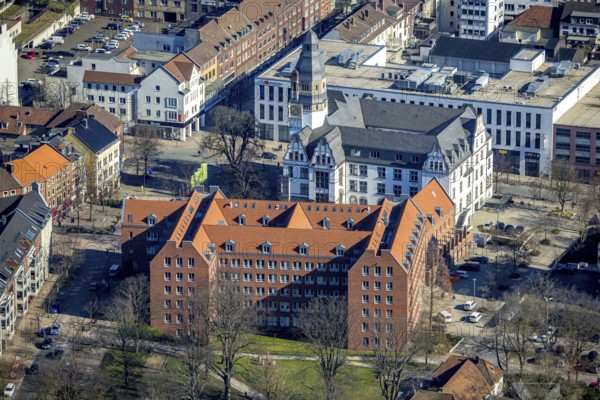 Aerial view, town hall with tower, new town hall, Gladbeck, Ruhr area, North Rhine-Westphalia,