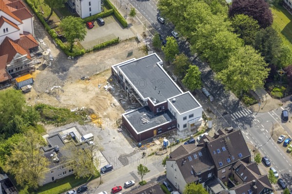 Aerial view, construction site of new kindergarten at Christus Kirche, former Bonhoeffer-Haus,