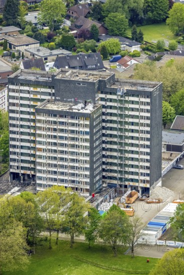 Aerial view, planned demolition high-rise business centre Rentfort-Nord, Schwechater Straße,