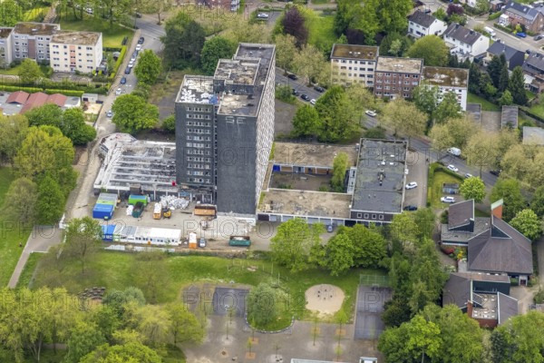 Aerial view, planned demolition high-rise business centre Rentfort-Nord, Schwechater Straße,