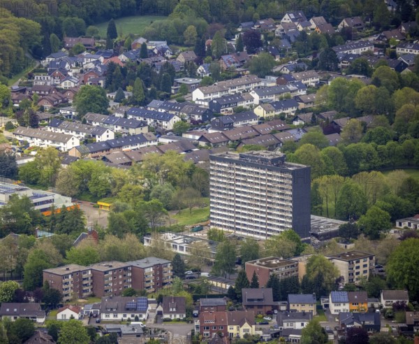 Aerial view, planned demolition high-rise business centre Rentfort-Nord, Schwechater Straße,