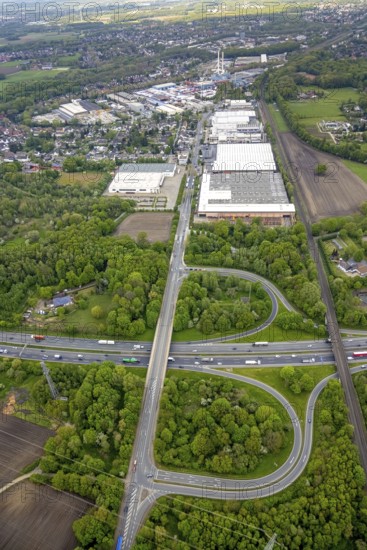Aerial view, industrial park Ellinghorst, Beisenstraße, Bottroper Straße, motorway junction