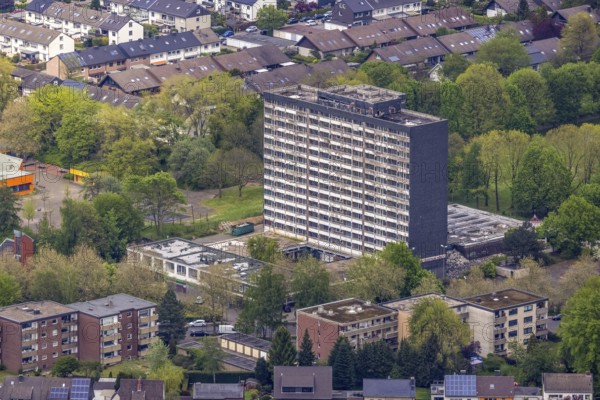 Aerial view, planned demolition high-rise business centre Rentfort-Nord, Schwechater Straße,