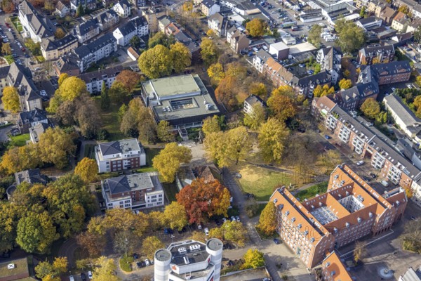 Aerial view, Gladbeck indoor swimming pool and town hall in Gladbeck, Ruhr area, North