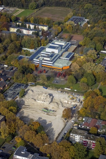 Aerial view, Ingeborg-Drewitz comprehensive school and construction site with demolition of the