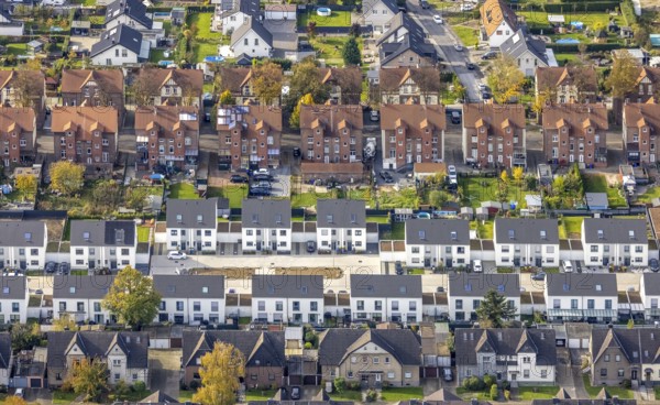 Aerial view, housing estates from three different eras: Colliery housing estate, detached houses